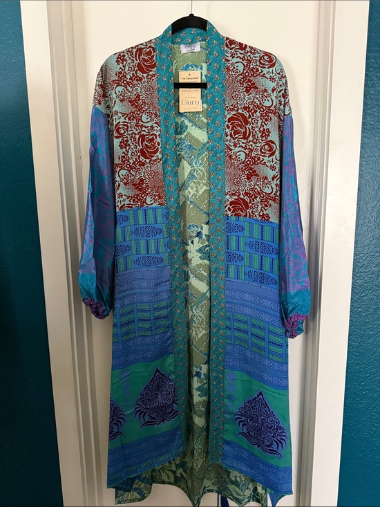Guru for life Jackets & Blazers - ✨GURU 100% silk Patchwork Kimono  - Teal, Turquoise & Red